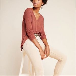 Anthropologie T. La Vicky Thermal Waffle Knit Long Sleeve Top Terracotta M